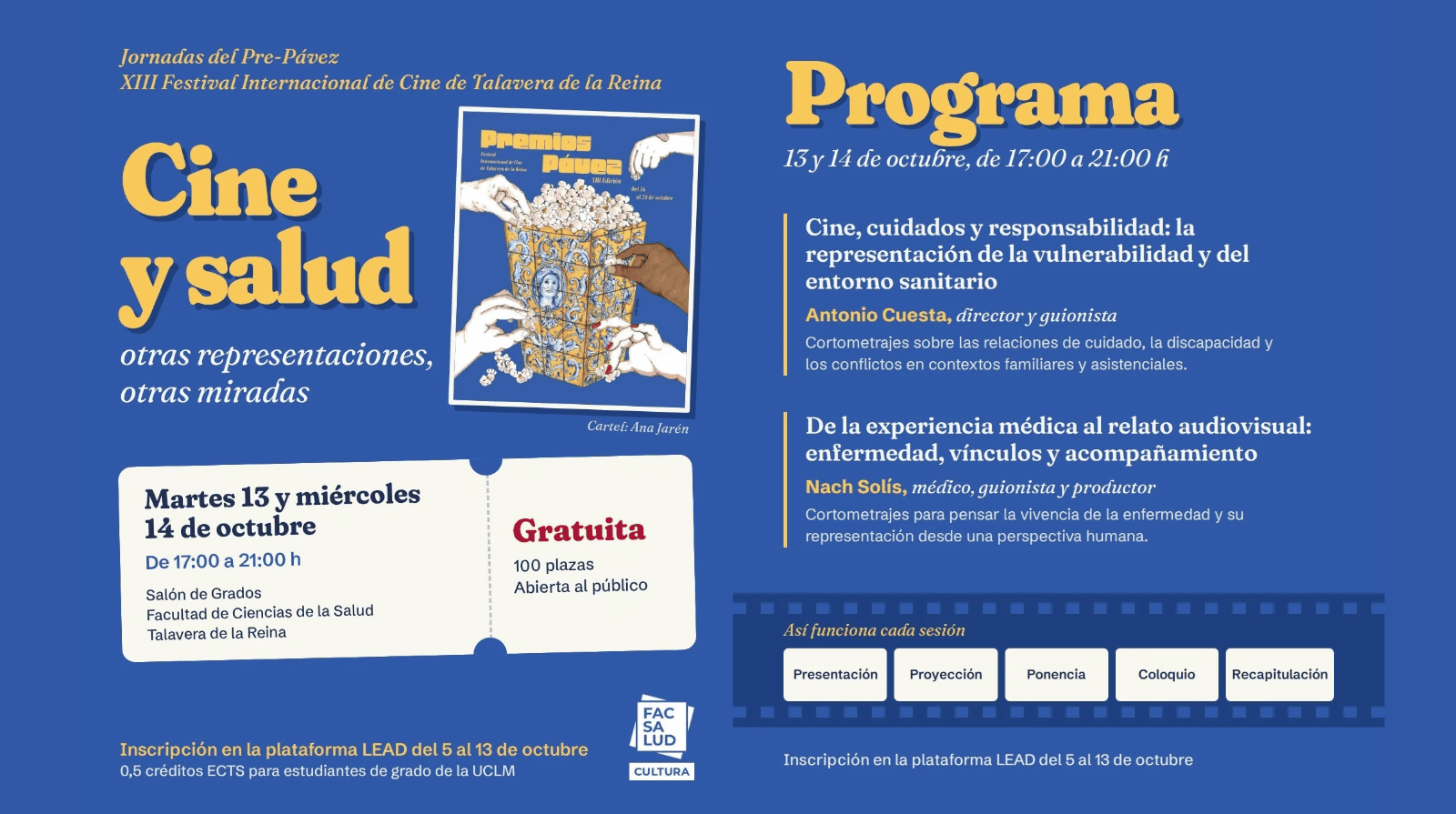 Cartel y programa de las jornadas Cine y Salud, los días 13 y 14 de octubre.